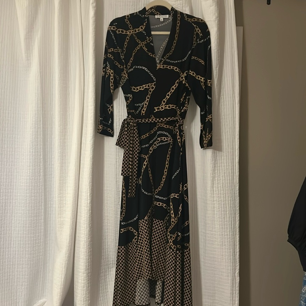 Gold Chain Dress, hi lo hem, removable tie